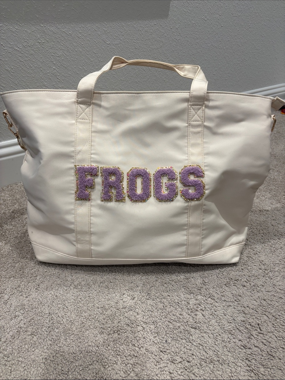 Cream Tote Bag with Purple TCU 'FROGS'